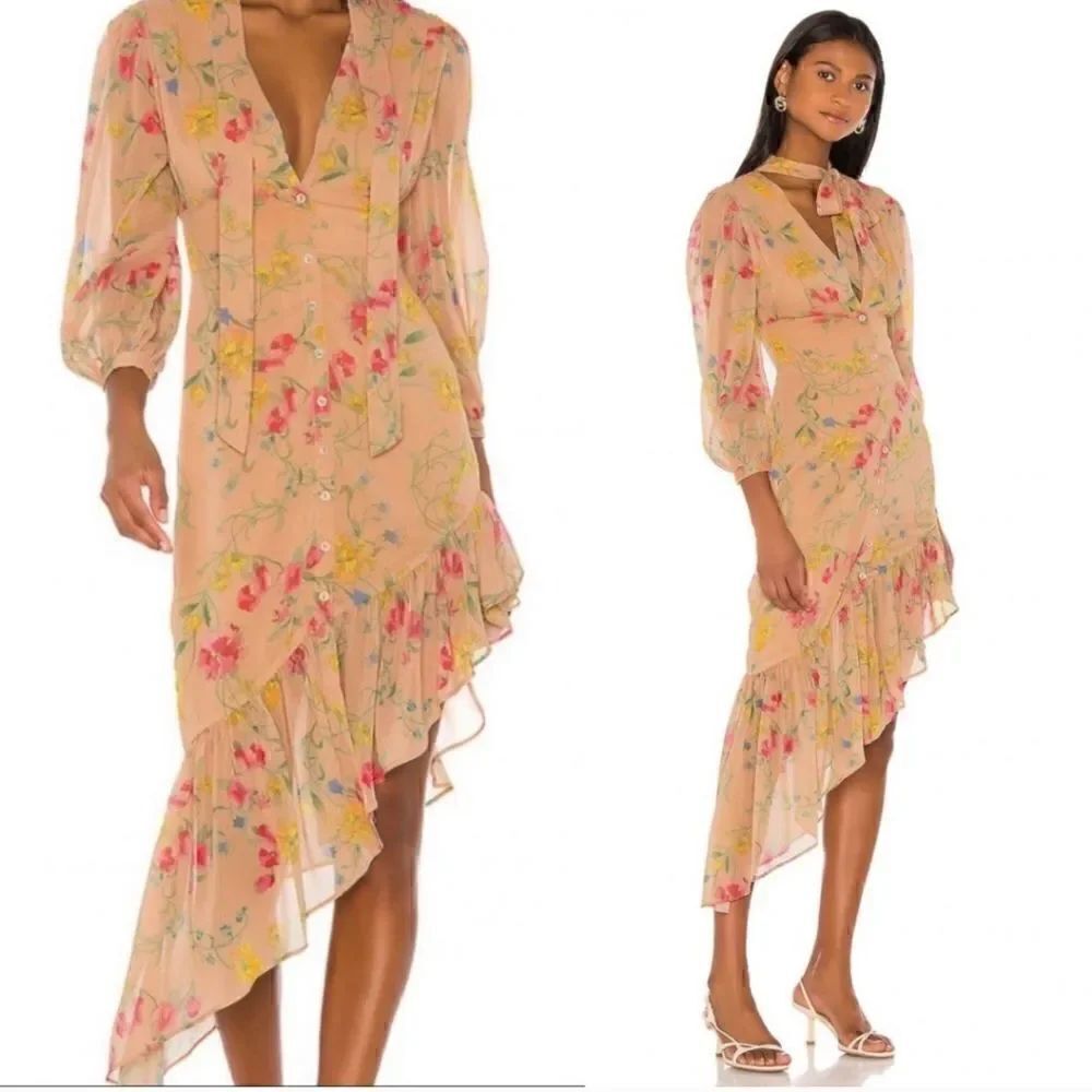 Song of Style Montague Midi Dress in Nude Blossom